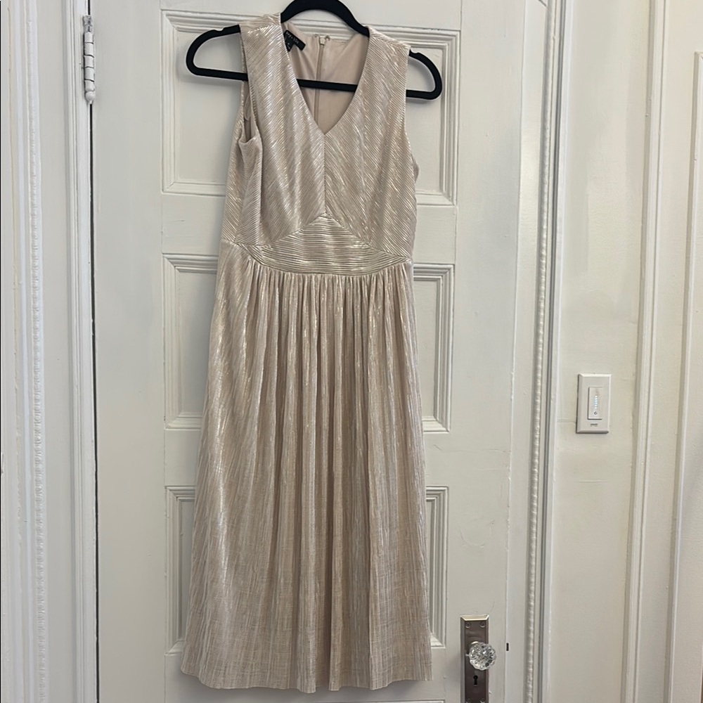 Tan Sleeveless V-Neck Midi Sundress for Weddings